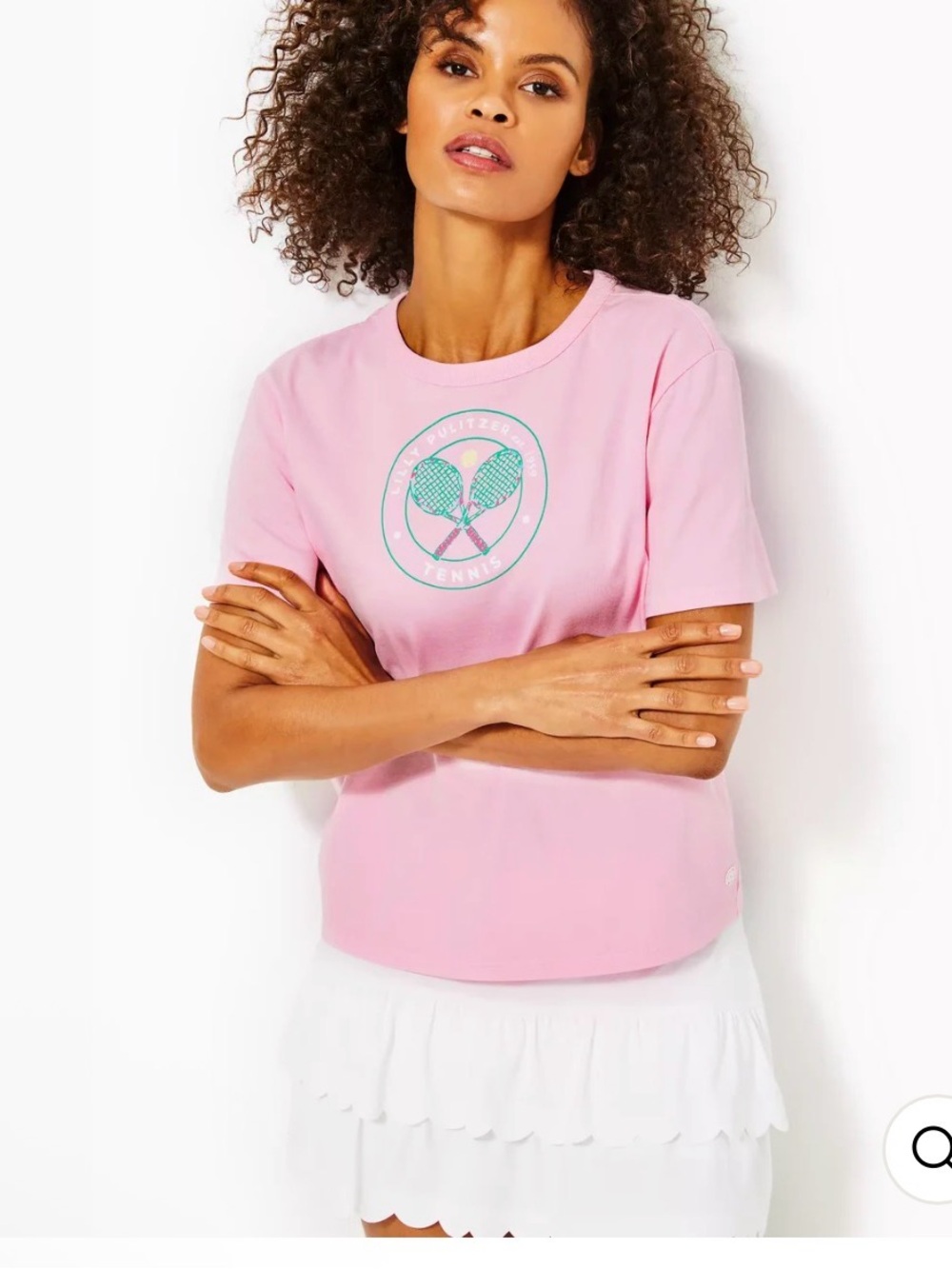 Lilly Pulitzer Luxletic Rally Tee Peony Pink tennis logo. Medium - Picture 3 of 7